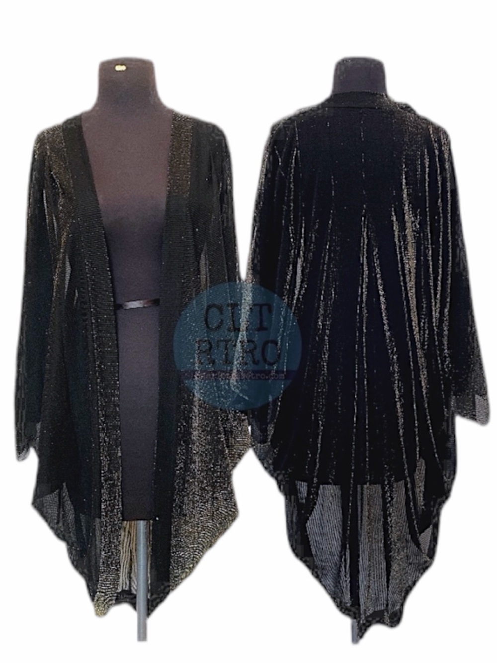 80s vtg Disco Black/Gold Shimmer Cocoon Duster